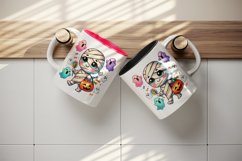 Watercolor cute mummy colorful trick-or-treat bag ghosts Halloween circular print tumbler skinny mug wrap clipart t-shirt sublimation printable design