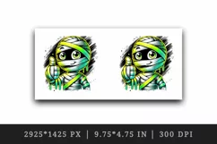 Watercolor cute mummy giving thumbs up neon yellow bandages Halloween print 20 oz tumbler skinny mug wrap clipart t-shirt sublimation printable design