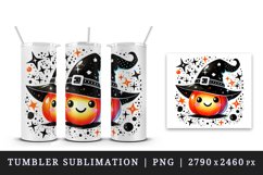 Watercolor cute neon orange jack o lantern pumpkin witch hat Halloween print tumbler skinny mug wrap clipart t-shirt sublimation printable design