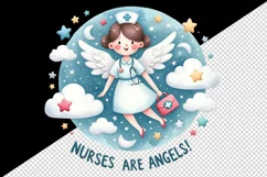 Watercolor cute nursing woman girl stethoscope angel wings quote print 20 oz tumbler skinny mug wrap clipart t-shirt sublimation printable design