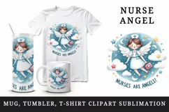 Watercolor cute nursing woman girl stethoscope angel wings quote print 20 oz tumbler skinny mug wrap clipart t-shirt sublimation printable design