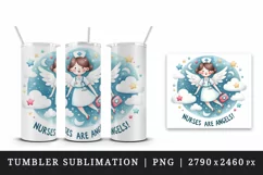 Watercolor cute nursing woman girl stethoscope angel wings quote print 20 oz tumbler skinny mug wrap clipart t-shirt sublimation printable design