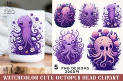 Watercolor Cute Octopus Head Clipart, Octopus Mug PNG Design Product Image 1