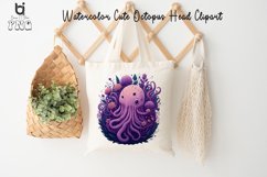 Watercolor Cute Octopus Head Clipart, Octopus Mug PNG Design Product Image 5