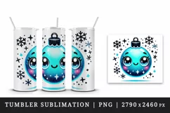 Watercolor cute ornament bubble neon blue smile Christmas New Year winter print tumbler skinny mug wrap clipart t-shirt sublimation printable design