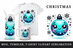 Watercolor cute ornament bubble neon blue smile Christmas New Year winter print tumbler skinny mug wrap clipart t-shirt sublimation printable design