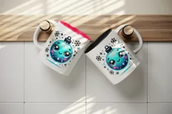 Watercolor cute ornament bubble neon blue smile Christmas New Year winter print tumbler skinny mug wrap clipart t-shirt sublimation printable design