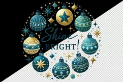 Watercolor cute ornaments Shine Bright Christmas quote New Year winter print 20oz tumbler skinny mug wrap clipart t-shirt sublimation printable design