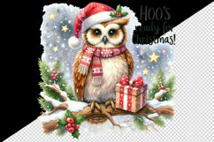 Watercolor cute owl branch Santa hat Hoo Ready for Christmas quote print 20 oz tumbler skinny mug wrap clipart t-shirt sublimation printable design