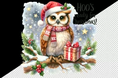 Watercolor cute owl branch Santa hat Hoo Ready for Christmas quote print 20 oz tumbler skinny mug wrap clipart t-shirt sublimation printable design