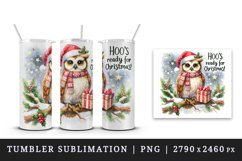 Watercolor cute owl branch Santa hat Hoo Ready for Christmas quote print 20 oz tumbler skinny mug wrap clipart t-shirt sublimation printable design