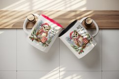 Watercolor cute owl branch Santa hat Hoo Ready for Christmas quote print 20 oz tumbler skinny mug wrap clipart t-shirt sublimation printable design