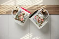 Watercolor cute owl branch Santa hat Hoo Ready for Christmas quote print 20 oz tumbler skinny mug wrap clipart t-shirt sublimation printable design