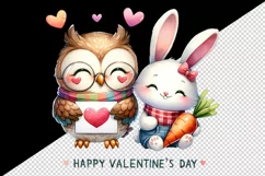 Watercolor cute owl bunny rabbit heart love Happy Valentine Day print 20 oz tumbler skinny mug wrap clipart t-shirt sublimation printable design