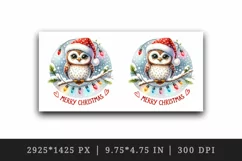 Watercolor cute owl hat lights Merry Christmas quote New Year winter print 20 oz tumbler skinny mug wrap clipart t-shirt sublimation printable design