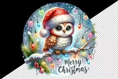 Watercolor cute owl hat lights Merry Christmas quote New Year winter print 20 oz tumbler skinny mug wrap clipart t-shirt sublimation printable design