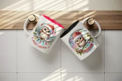 Watercolor cute owl hat lights Merry Christmas quote New Year winter print 20 oz tumbler skinny mug wrap clipart t-shirt sublimation printable design