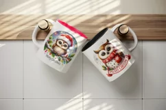 Watercolor cute owl hat lights Merry Christmas quote New Year winter print 20 oz tumbler skinny mug wrap clipart t-shirt sublimation printable design