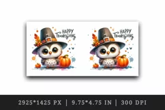 Watercolor cute owl hat pumpkins fall leaves Happy Thanksgiving quote print 20 oz tumbler skinny mug wrap clipart t-shirt sublimation printable design