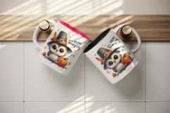 Watercolor cute owl hat pumpkins fall leaves Happy Thanksgiving quote print 20 oz tumbler skinny mug wrap clipart t-shirt sublimation printable design