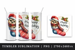 Watercolor cute owl hat stocking Happy Holidays Christmas greeting quote print tumbler skinny mug wrap clipart t-shirt sublimation printable design