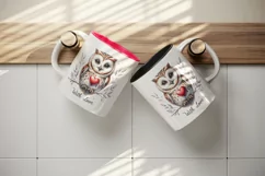 Watercolor cute owl heart branche With Love Valentine Day quote print 20 oz tumbler skinny mug wrap clipart t-shirt sublimation printable design
