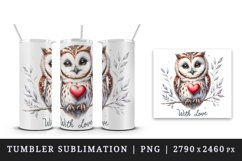 Watercolor cute owl heart branche With Love Valentine Day quote print 20 oz tumbler skinny mug wrap clipart t-shirt sublimation printable design