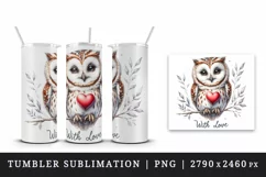 Watercolor cute owl heart branche With Love Valentine Day quote print 20 oz tumbler skinny mug wrap clipart t-shirt sublimation printable design