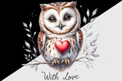 Watercolor cute owl heart branche With Love Valentine Day quote print 20 oz tumbler skinny mug wrap clipart t-shirt sublimation printable design