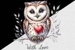 Watercolor cute owl heart branche With Love Valentine Day quote print 20 oz tumbler skinny mug wrap clipart t-shirt sublimation printable design