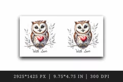 Watercolor cute owl heart branche With Love Valentine Day quote print 20 oz tumbler skinny mug wrap clipart t-shirt sublimation printable design
