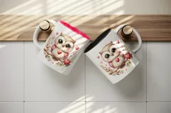 Watercolor cute owl heart on branche Love Valentine Day print 20 oz tumbler skinny mug wrap clipart t-shirt sublimation printable design