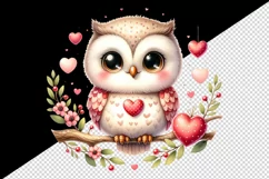 Watercolor cute owl heart on branche Love Valentine Day print 20 oz tumbler skinny mug wrap clipart t-shirt sublimation printable design
