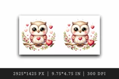 Watercolor cute owl heart on branche Love Valentine Day print 20 oz tumbler skinny mug wrap clipart t-shirt sublimation printable design