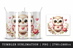 Watercolor cute owl heart on branche Love Valentine Day print 20 oz tumbler skinny mug wrap clipart t-shirt sublimation printable design