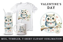 Watercolor cute owl heart on branche Love Valentine Day quote print 20 oz tumbler skinny mug wrap clipart t-shirt sublimation printable design
