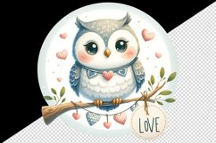 Watercolor cute owl heart on branche Love Valentine Day quote print 20 oz tumbler skinny mug wrap clipart t-shirt sublimation printable design
