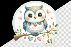 Watercolor cute owl heart on branche Love Valentine Day quote print 20 oz tumbler skinny mug wrap clipart t-shirt sublimation printable design