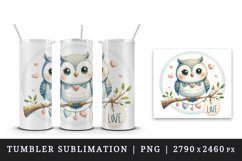 Watercolor cute owl heart on branche Love Valentine Day quote print 20 oz tumbler skinny mug wrap clipart t-shirt sublimation printable design