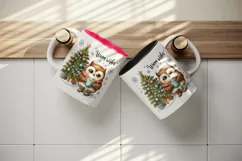 Watercolor cute owl hot cocoa Christmas tree snowflakes Warm Wishes quote print tumbler skinny mug wrap clipart t-shirt sublimation printable design