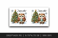 Watercolor cute owl hot cocoa Christmas tree snowflakes Warm Wishes quote print tumbler skinny mug wrap clipart t-shirt sublimation printable design