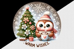 Watercolor cute owl hot cocoa Christmas tree Warm Wishes quote print 20 oz tumbler skinny mug wrap clipart t-shirt sublimation printable design