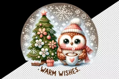 Watercolor cute owl hot cocoa Christmas tree Warm Wishes quote print 20 oz tumbler skinny mug wrap clipart t-shirt sublimation printable design