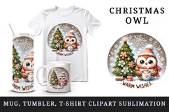 Watercolor cute owl hot cocoa Christmas tree Warm Wishes quote print 20 oz tumbler skinny mug wrap clipart t-shirt sublimation printable design