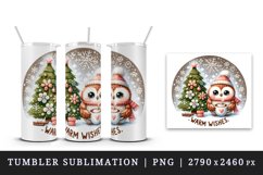 Watercolor cute owl hot cocoa Christmas tree Warm Wishes quote print 20 oz tumbler skinny mug wrap clipart t-shirt sublimation printable design