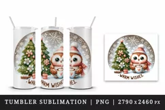 Watercolor cute owl hot cocoa Christmas tree Warm Wishes quote print 20 oz tumbler skinny mug wrap clipart t-shirt sublimation printable design