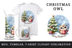 Watercolor cute owl hot cocoa tree snowflakes Merry Christmas quote print 20 oz tumbler skinny mug wrap clipart t-shirt sublimation printable design