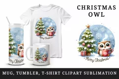 Watercolor cute owl hot cocoa tree snowflakes Merry Christmas quote print 20 oz tumbler skinny mug wrap clipart t-shirt sublimation printable design