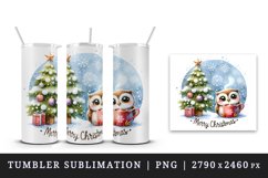 Watercolor cute owl hot cocoa tree snowflakes Merry Christmas quote print 20 oz tumbler skinny mug wrap clipart t-shirt sublimation printable design