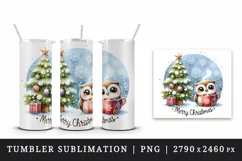 Watercolor cute owl hot cocoa tree snowflakes Merry Christmas quote print 20 oz tumbler skinny mug wrap clipart t-shirt sublimation printable design